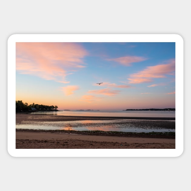 Beverly MA Dane Street Beach Morning Light Red Clouds Sticker by WayneOxfordPh